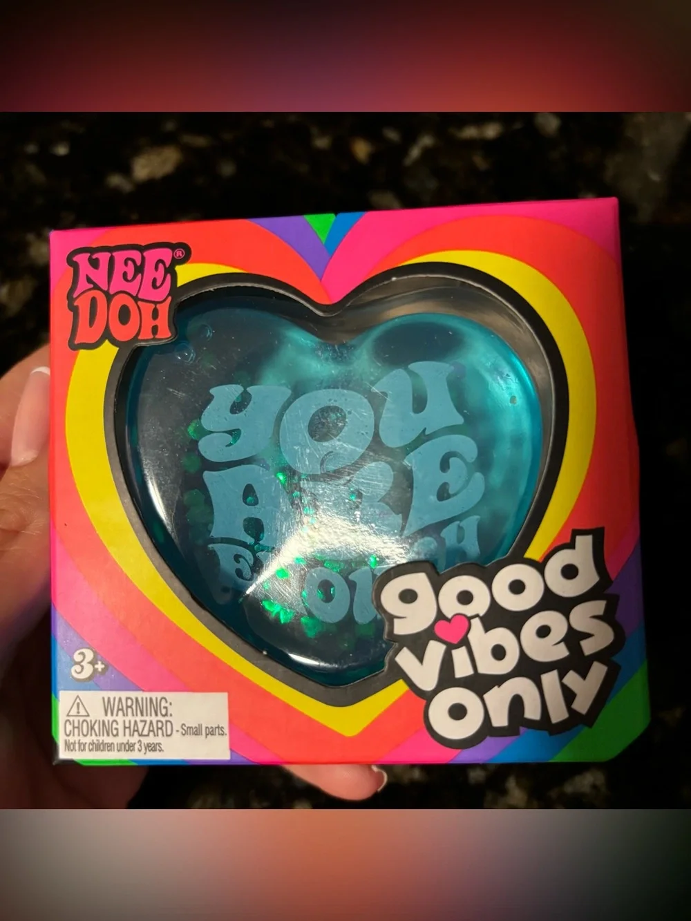 NeeDoh BLUE Peace Heart Squishy Glitter Good Vibes Only